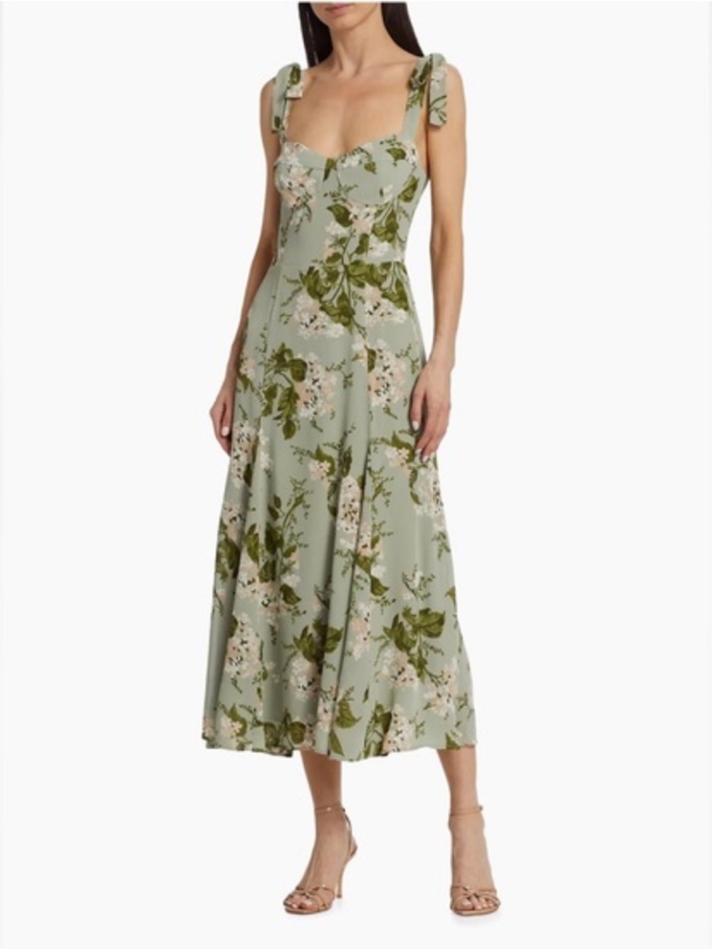 Reformation Sage Green Floral Midi Dress (Nadia Dress)